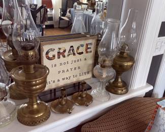 Vtg Brass Kerosene Oil Lamp India, Vtg Farms Lamp Light Glass Oil Lamp Vtg Kaadan Diamond Block And Ring Oil Lamp, Vtg Brass Kerosene Oil Lamp Marked W/ An Eagle/1880, Vtg Brass Nautical Ship Gimbal Candlestick Holder!
