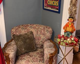 Antique Upholstered Chair w/Carved Wood Accents!