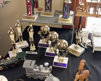 Trophy's, Vtg Silver Plated Carousel Bank, Vtg Metal Train Bank!
