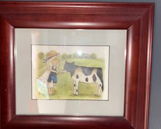 Framed Print of Children & Cow Signed Pat Warthen!

