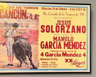 Vtg Bull Fight Framed Poster!