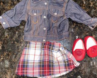 Jean Jacket w/Plaid Skirt & Hat w/Shoes for American Girl Doll!
