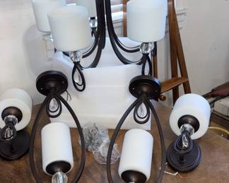 Oil Rubbed Bronze & Milk Glass Chandelier. Wall Sconces & Pendant Lights!
