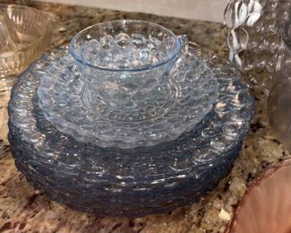 Vtg Anchor Hocking Blue Bubble Plates!
