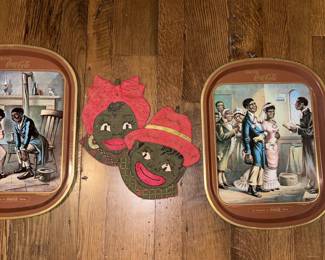 The Romance of Coca Cola Series Trays, Black Americana Folk Art Potholders!