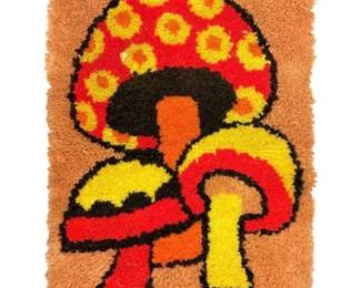 002 Vintage Hanging Latch Hook Mushroom Rug