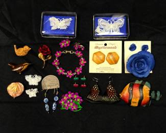 Vintage Wood, Feather, Ceramic And More Costume Jewelry