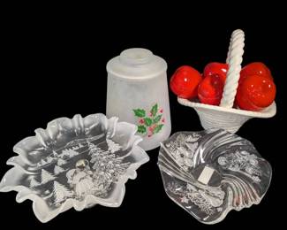 Mikasa Dishes, Indiana Glass Cookie Jar Christmas Bowl