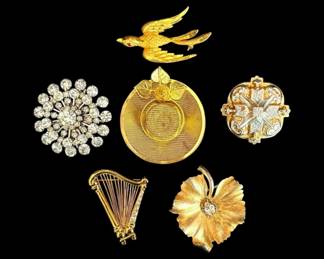 Gold And Silver Toned Brooches Mamselle, Trifari, Monet, More
