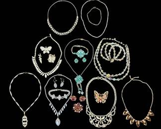 Silver Toned Costume Jewelry With Rhinestones