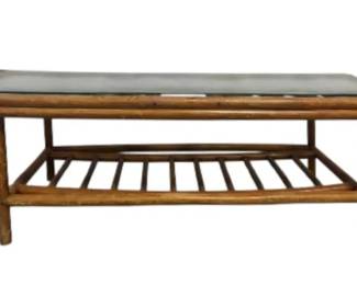 Glass Top Cane Coffee Table