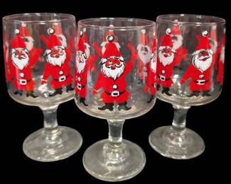 MCM Georges Briard Santa Stemmed Wine Glasses