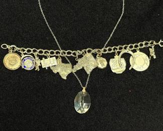Sterling Silver Charm Bracelet Austrian Crystal Necklace 30.50g