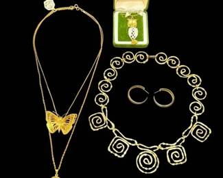 Gold Toned Owl Necklace, Earrings, More