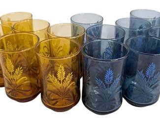 Libbey Bolero Blue Brown Juice Glasses