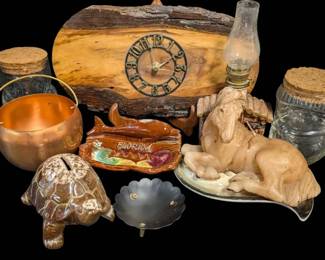Dcor Pieces Turtle Bank, Wood Clock, Glass Jars More
