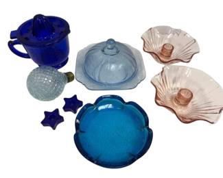 Pink Candleholders Blue Glassware