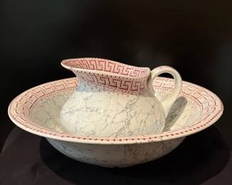 Antique French KG, Luneville Athenes Pitcher And Bowl Set