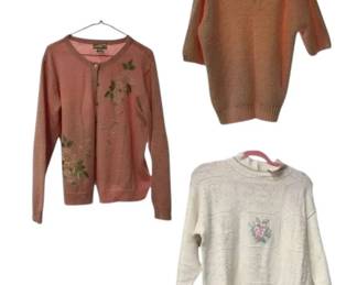Three Pink White Knitted Sweaters w Lace