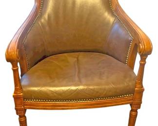Vintage Leather Barrel Back Accent Chair I