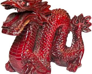 Red CinnabarStyle Resin Dragon Figurine