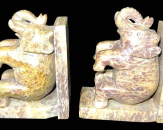 HandCarved Onyx Elephant Bookends Pair