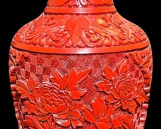 Vibrant 10 Chinese Cinnabar Vase I