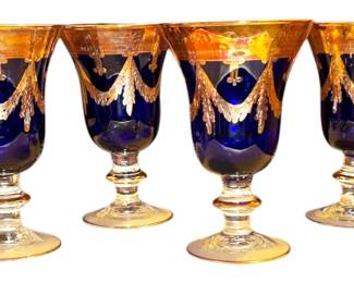 Cobalt Gold Bohemian Goblets
