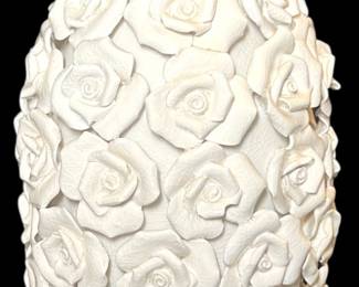 White Porcelain Vase wRaised Rose Design