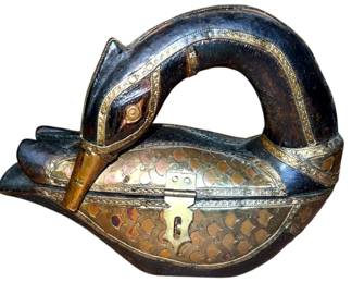 Vintage Brass Copper Inlaid Swan Box