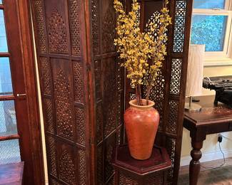 Ornate Hand Carved Wood Room Divider with Matching Stand