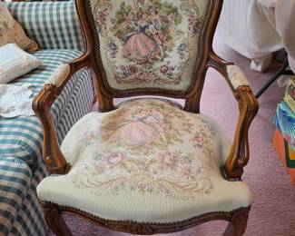 Vintage French Louis XV Style Needlepoint Arm Chair with Tapestry Upholstery – Elegant Accent Chair