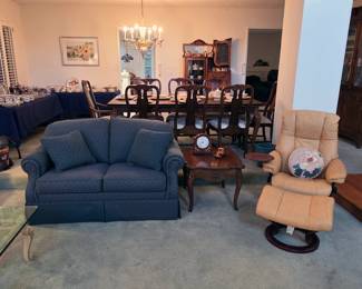 Furniture, including Ekornes Stressless chair with ottoman and La-Z-Boy loveseat