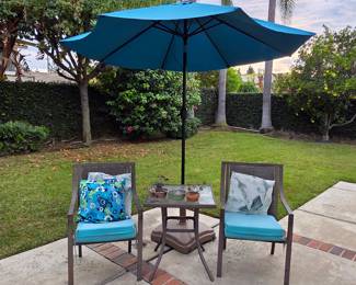 Patio furniture and outdoor umbrella