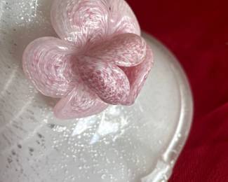 vintage murano white glass lamp with pink flower