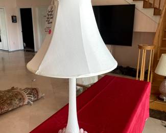 vintage murano white glass lamp with pink flower detail