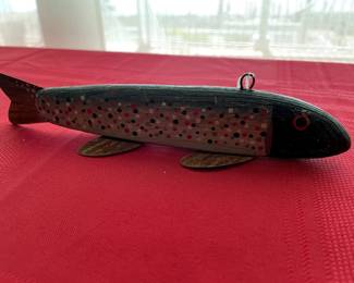 vintage fish decoy, wood & metal