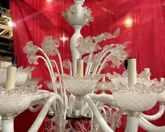murano white glass chandelier, as is, approx 4' by 4'