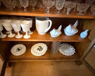 Fenton Hobnail Milk Glass Pitcher and glasses