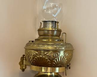 Antique Large Brass ornate oil lamp