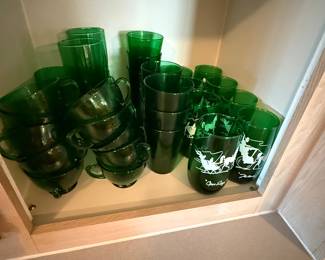 Forest Green Anchor Hocking Cups, and Punch Bowl Cups/Tea Cups