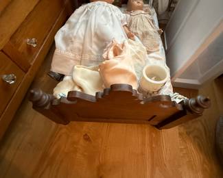 Antique Dolls and Doll Bed