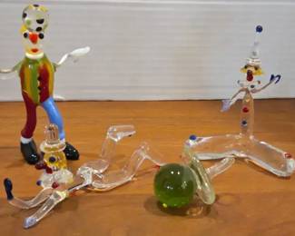3 Blown Glass Clowns 1 Signed