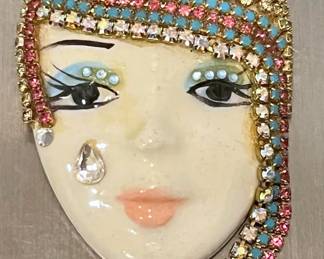 Porcelain Flapper Brooch Signed