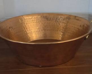 Large Hammered Copper Pot With Brass