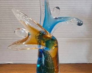 Blue, Green Gold Blown Glass Figurine