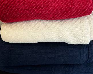 Ralph Lauren Twin Blue Blankets, Pottery Barn Red Throw