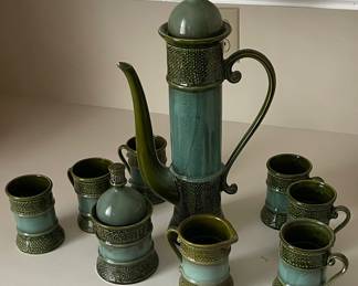 1960’s Japanese Vintage Ardco Ceramic Tea set Mid Century Basket pattern green