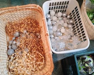 The basket on the left has strands of garland