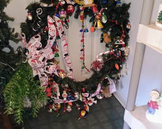 Vintage ornaments which we will remove from the wreath to sell separately